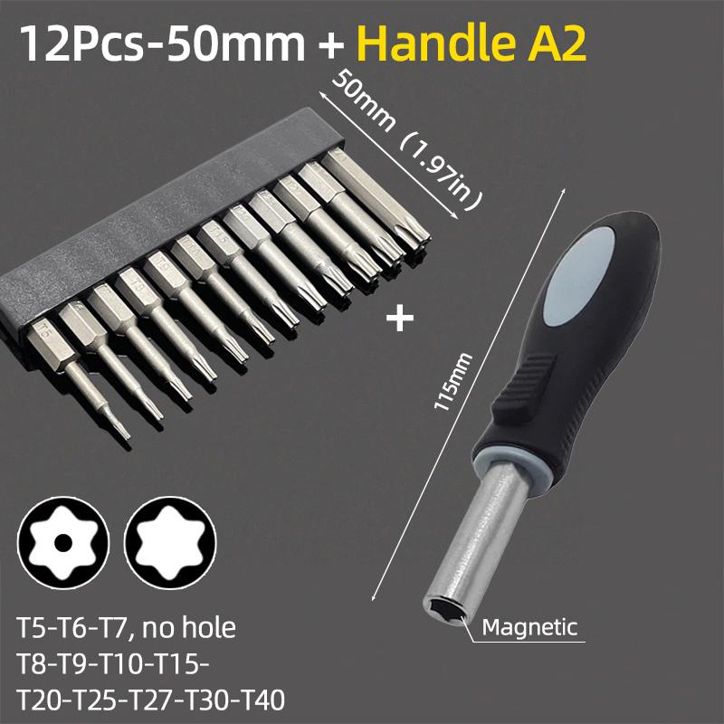 Набор бит для магнитной отвертки 50 мм, сверла с защитой от несанкционированного доступа, шестигранный хвостовик 1/4 дюйма, отвертка T5-T40, гаечный ключ-трещотка, ручной инструмент