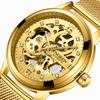 FNGEEN Brand Automatic Mesh Strap Mechanical Watch Watch Men's Stainless Steel Waterproof Luminous Diamond Double-Sided Hollow Tourbillon Gold Watch