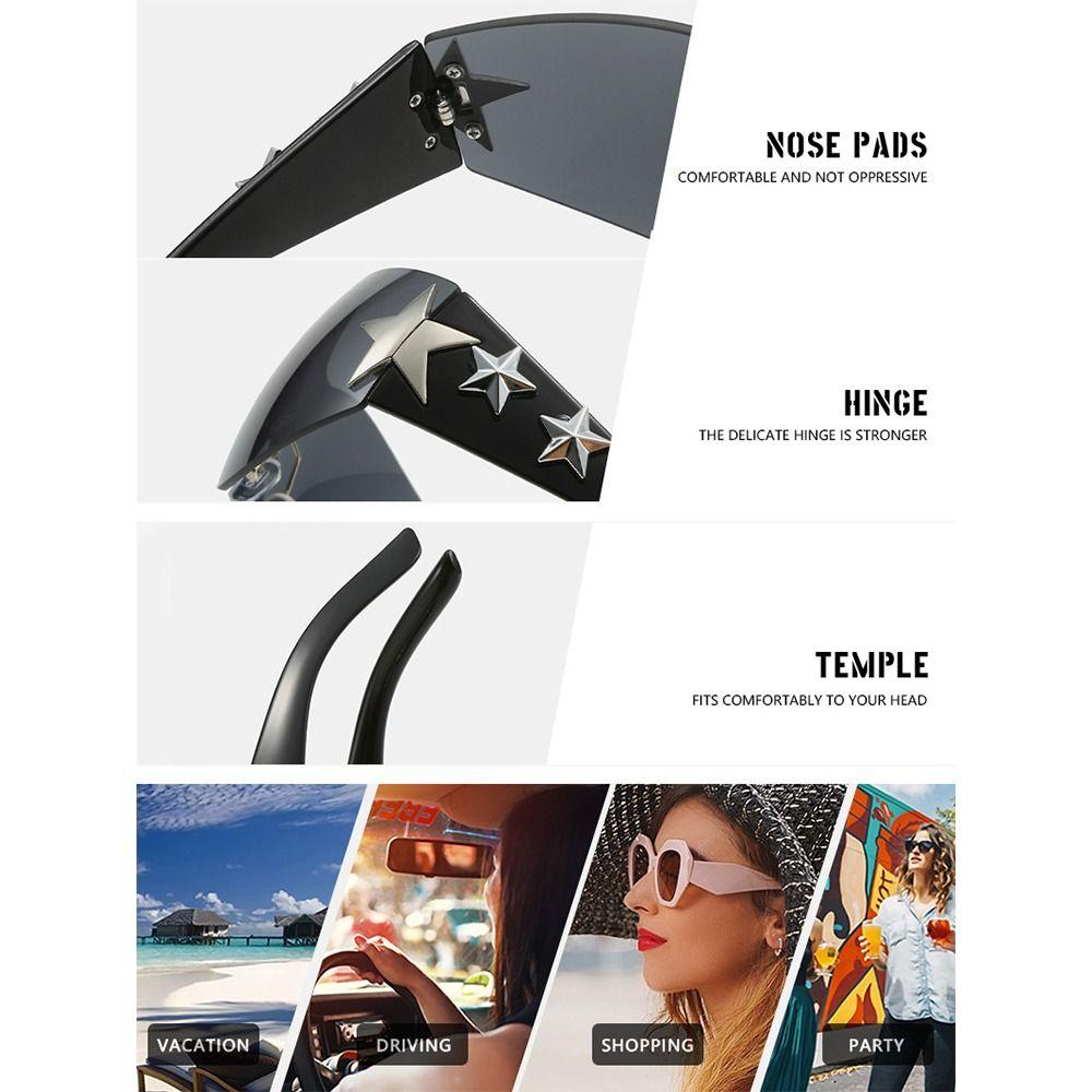 Солнцезащитные очки без оправы со звездами и футуристическими оттенками, крутые солнцезащитные очки Y2K для женщин