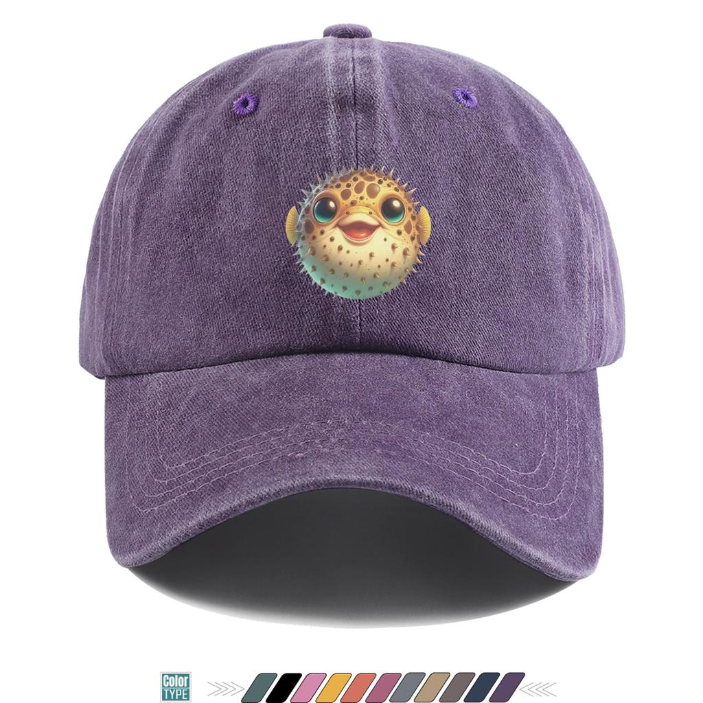 pc Cute Pufferfish Pattern Printed Cap Comfortable And Breathable Stylish And Attractive Cartoon Game Black Classic Papa Hat