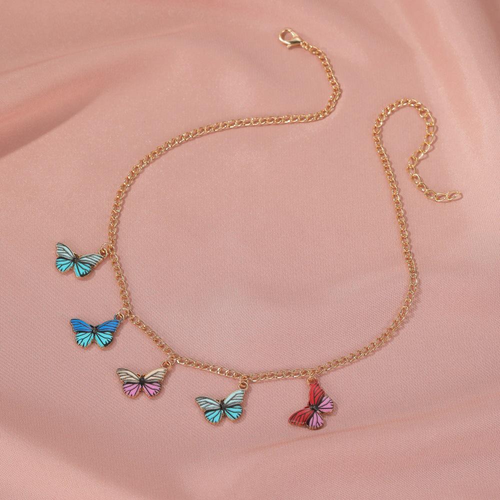 Ins Wind Color Fantasy Butterfly Necklace Female Fashion Retro Clavicle Chain Personality Jewelry KTJ