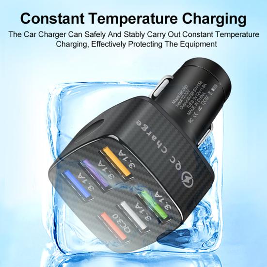 Car Charger 6-in-1 Safe Charging Mini QC 3.0 3.1A 6 USB Fast Charge Automotive Charger for Automobile