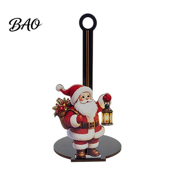 Wooden Kitchen Roll Dispenser Christmas Paper Towel Holder, Decorative Vertical Dispenser, Stable Tissue Rack Weighted Base Organizer for Holiday