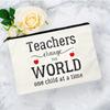 Simple Teacher Change The World Pattern Print Makeup Bag, Women Handhold Bag Travel Cosmetics Storage Pouch Bag Toiletry Bag, Gift For Teacher
