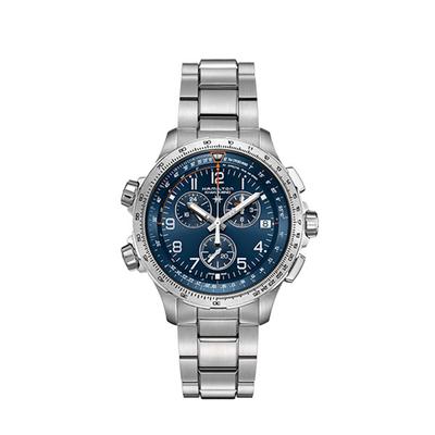H77922141 Хаки Авиационные X-Wind GMT Хроно Кварцевые 46мм Синий Циферблат Браслет Мужские Часы