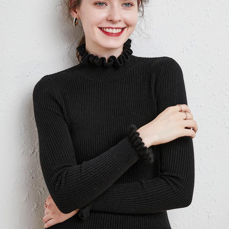 Женский полуводолазный свитер с кружевом Wood Ear 2024 года: Короткий, плотный вязаный свитер на осень/зиму