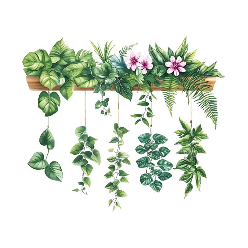 Fresh Green Plants Wall Stickers Self-Adhesive Removable Vinyl Decals for Kitchen Cabinet Foyer Potted Plants Posters Home Decor