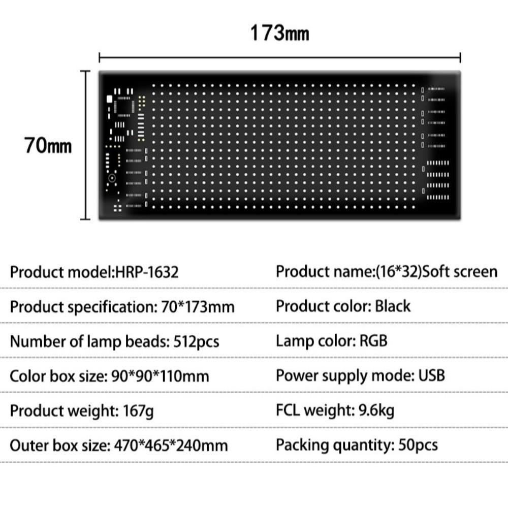USB-Powered LED Screen Flexible Flexible Soft Screen Dynamic LED Matrix Panel Truck Windshield