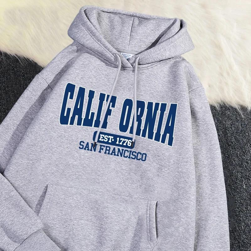 Осень-зима женские толстовки с капюшоном California Est 1776 San Francisco Printed Sweatshirt Warm Fleece Comfort Pullover Casual Tops