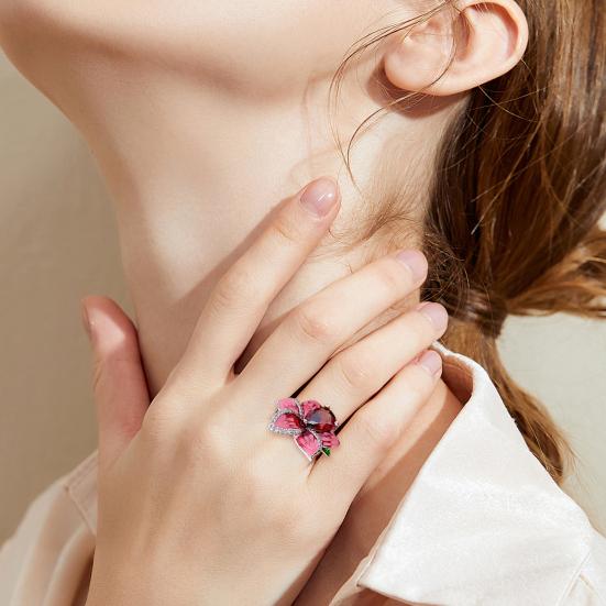Женщины Сердце Искусственный Рубин Цветок Кулон Кольцо Партия Ювелирный Подарок