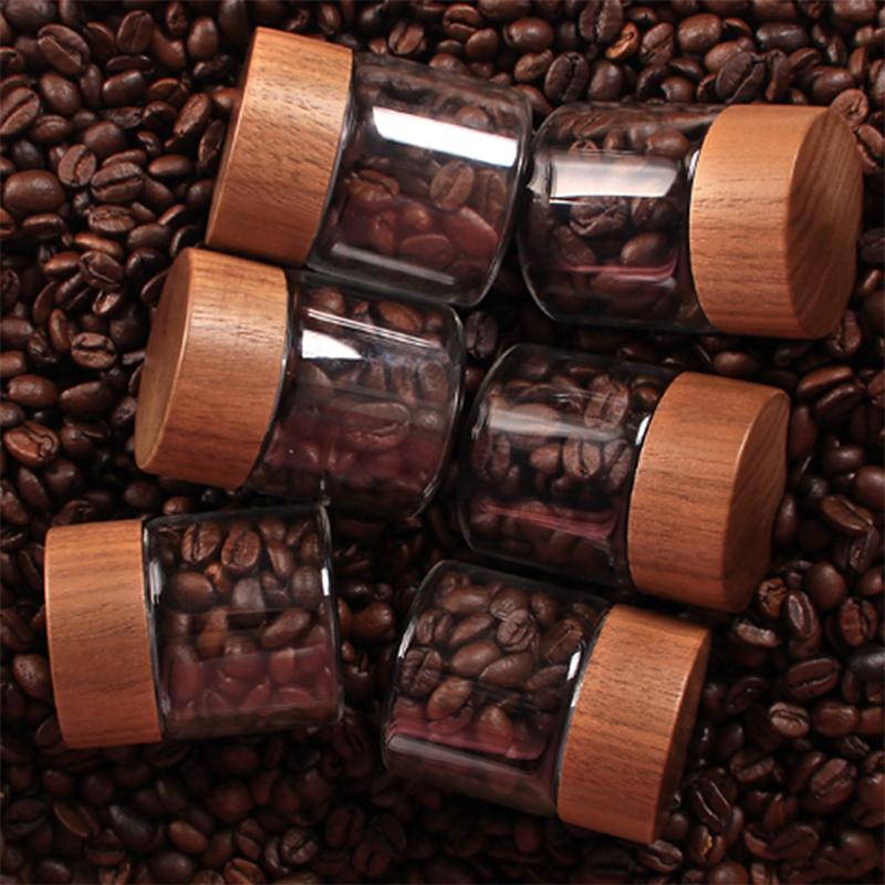 Coffee Bean Glass Tube With Wood Tool Bottled Tubes Grain Storage Wooden Sealed Airtight Canisters