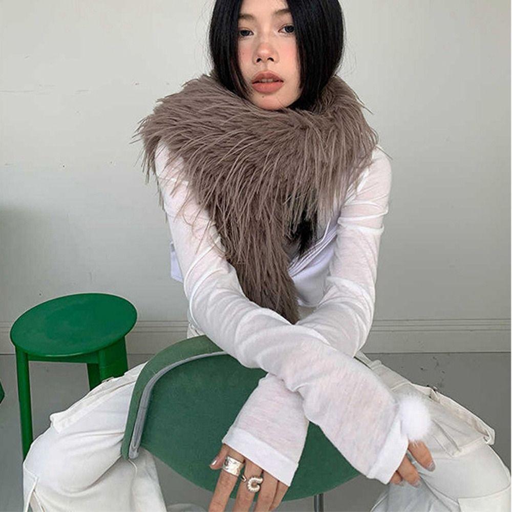 Harajuku Imitation Fur Scarf Pure Color Plush Shawl Elegant Y2K Scarves Student