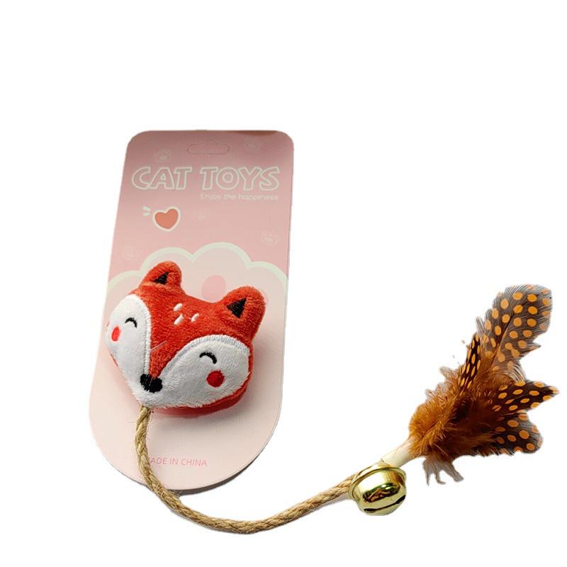 Feather Bell Catnip Teaser Toy with Plushie & Sisal Teething Stick for Kittens