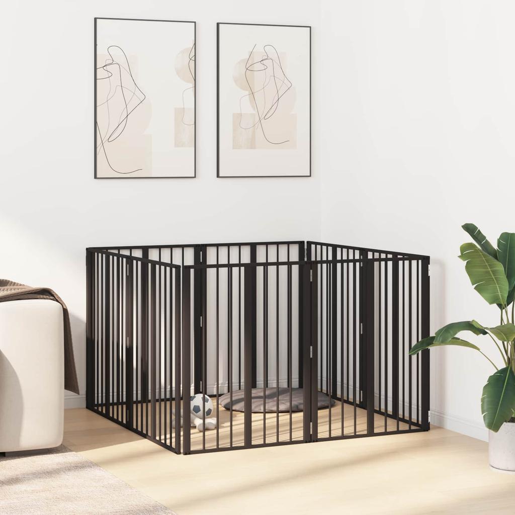 Dog Gate 8 pcs Black 60 x 80 cm Galvanized Steel