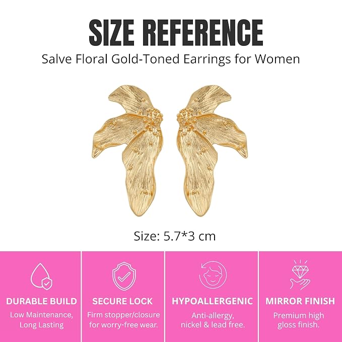 Chic Coquette Floral Earrings Gold Tone Women's 5.7*3 cm