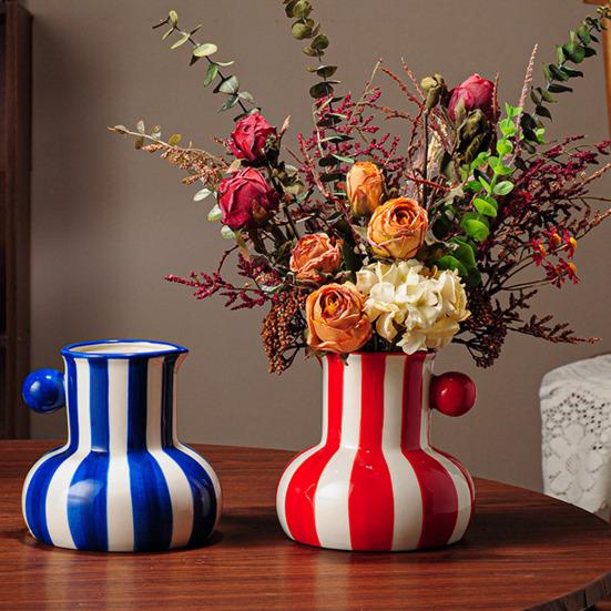 Расписная керамическая ваза Настольная полосатая художественная ваза Декоративная ваза для цветов для цветочной композиции Декор для гостиной спальни