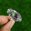 Natural Ruby Zoisite Statement Flower Adjustable Ring 925 Silver For Women