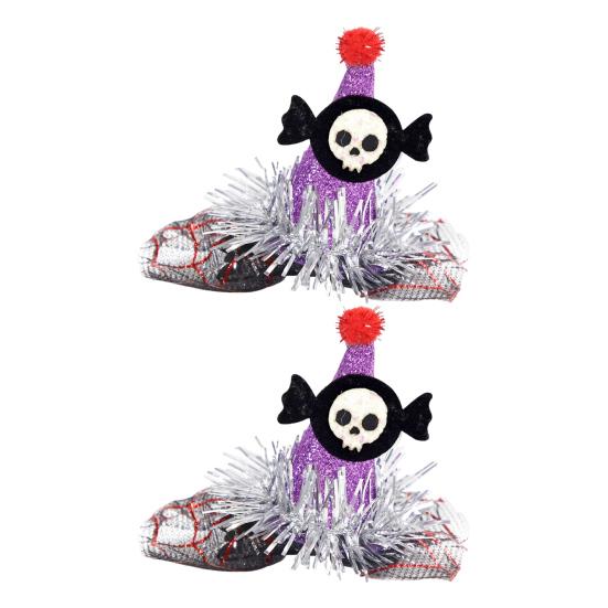 Yousheng 1 Pair Halloween Dog Barrettes Witch Hat Pet Hair Clip Felt Skull Gauze Cobweb Hair Accessories for Puppy Cats Festive Dress-up