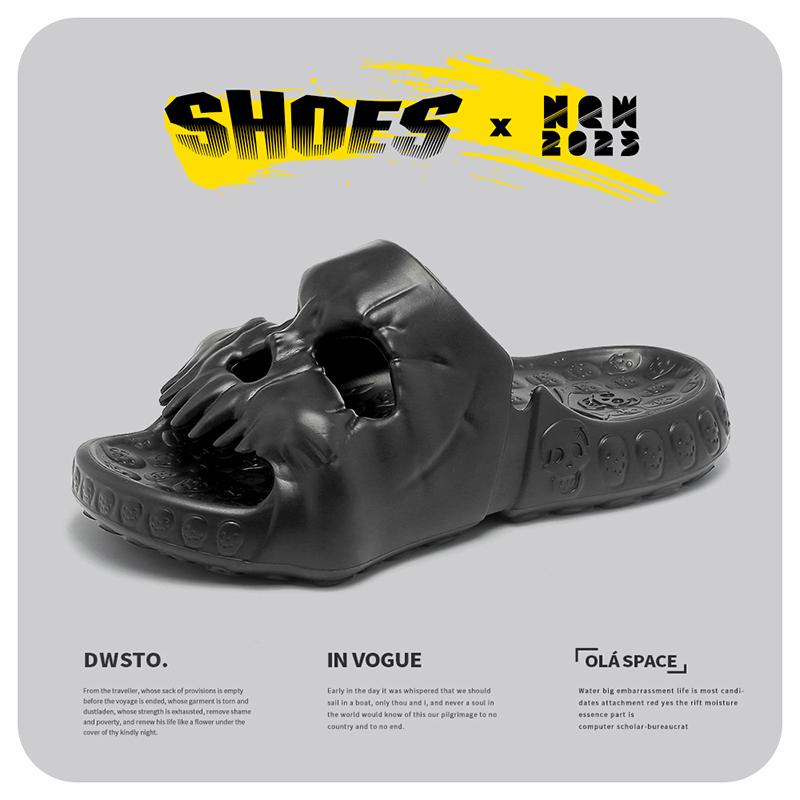 Мужские шлепанцы с дизайном черепа, летние шлепанцы, мужская модель, обувь большого размера, мужские легкие домашние тапочки, пляжная обувь, сандалии