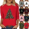 Women's Fashion Casual Three-quarter Sleeve Christmas Print Crewed Neck Top