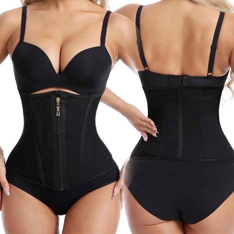 Women Latex Waist Trainer Shapewear Corset with Zipper and 3-Row Hook Tummy Control Body Shaper Slimming Cincher Belt