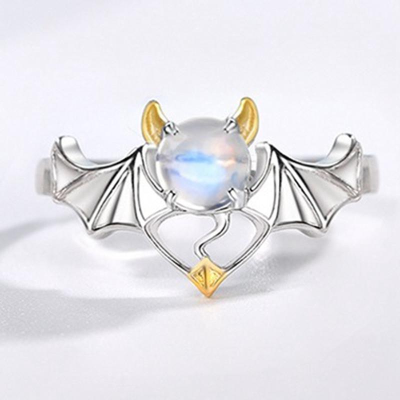 Пара парных колец ангел дьявол лунный камень кольцо для женщин мужчин открывающееся регулируемое любовное кольцо ювелирный подарок AVE