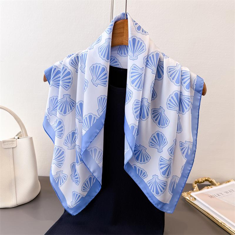 Fresh Ocean Style Printing Simulation Silk Scarf Square Scarf High-End Shawl Versatile Neck Small Square Scarf Headscarf Scarf