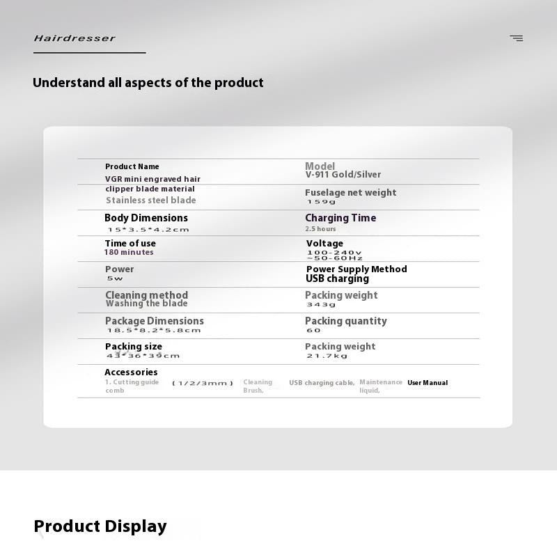 New Men's Universal Metal Hair Clipper Electric Long-lasting Oily Hair Clipper Home Salon Professional Electric Hair Clipper Rechargeable Dual-use