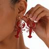 Gold Red Lobster Charm Earrings Zinc Alloy Stainless Steel Studs Women Beach Vacation Ocean Style Fashion Jewelry