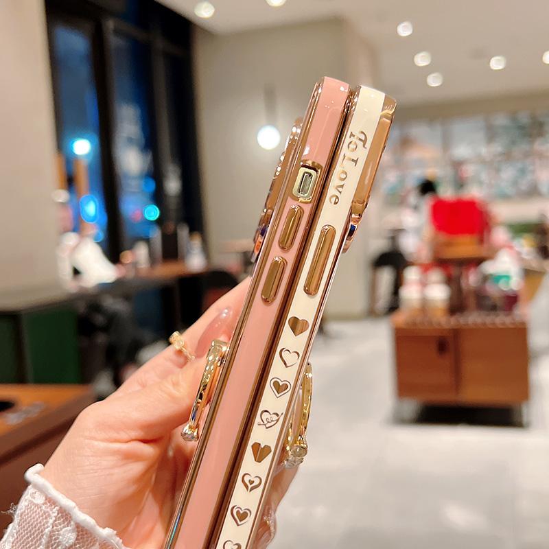 Мягкий чехол для телефона с гальваническим покрытием и сердечком для Iphone 11 12 13 Pro Max Xs X Xr 7 8 Plus, защитный чехол с кольцом-держателем для камеры