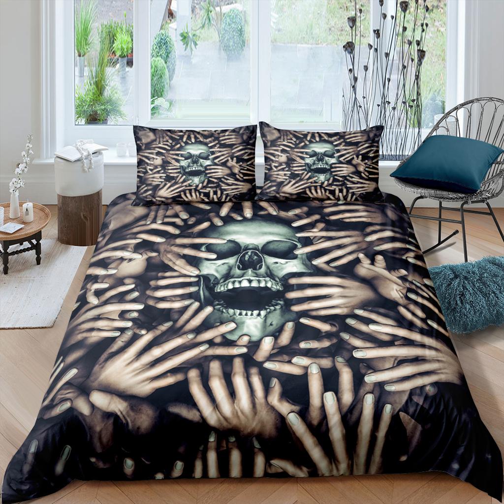 3D Skull Head Bedding Set Terror Pattern Quilt Cover Pillow Case 2 or 3 Pieces DE135 * 2 Halloween Extra Large Soft Home Decoration