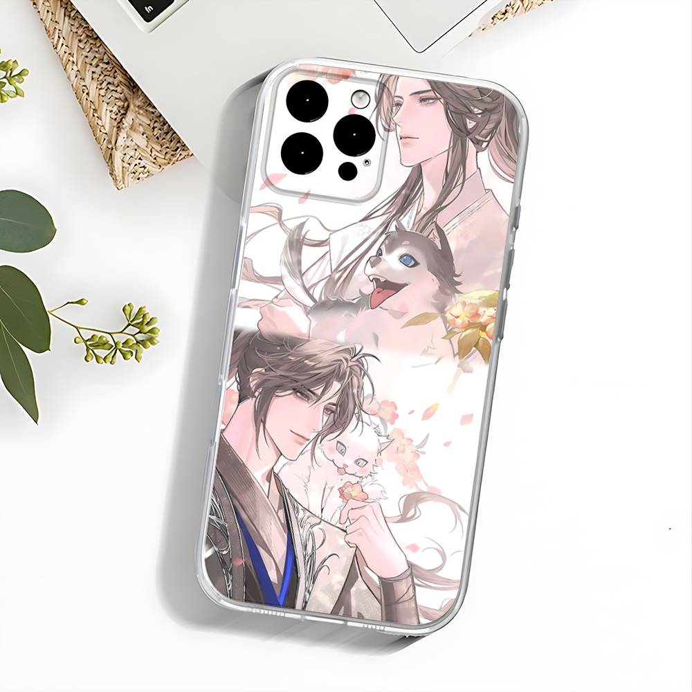 Чехол для телефона с Хаски и его Белой Кошкой Shizun для iPhone 17,16,15,14,13,12,11 Pro,Max,Plus,X,XS,XR,SE4,E Mini Прозрачный Мягкий Чехол
