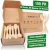 100% Bamboo Cutlery Set 150Pk 50 Spoons 50 Forks 50 Knives Disposable Compostable Utensils Set Biodegradable Bamboo Silverware