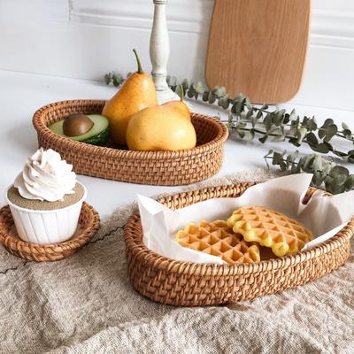 Корзина для фруктов ручной работы из настоящего ротанга, корзина для закусок, корзина для хлеба, поднос для гостиной, корзина для хранения закусок, поднос для фруктов