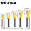 Набор из 5 шт. 12 мм 1/2-дюймовых хвостовиков для соединения «ласточкин хвост» 14 градусов для деревообработки, гравировки, фрезы для дерева