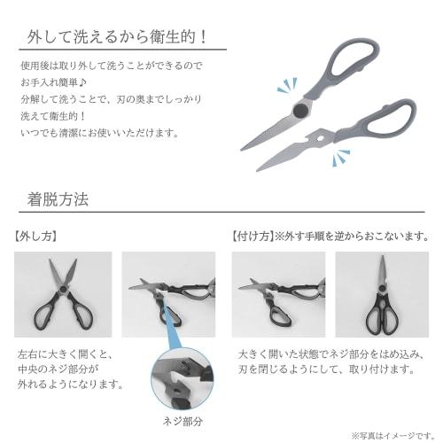 Takeda Corporation RH-20 Removable Kitchen Scissors, Gray, 20 x 8 x 1 cm, Washable and Removable