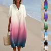 Женское свободное повседневное модное платье с V-образным вырезом и принтом, пляжная юбка
