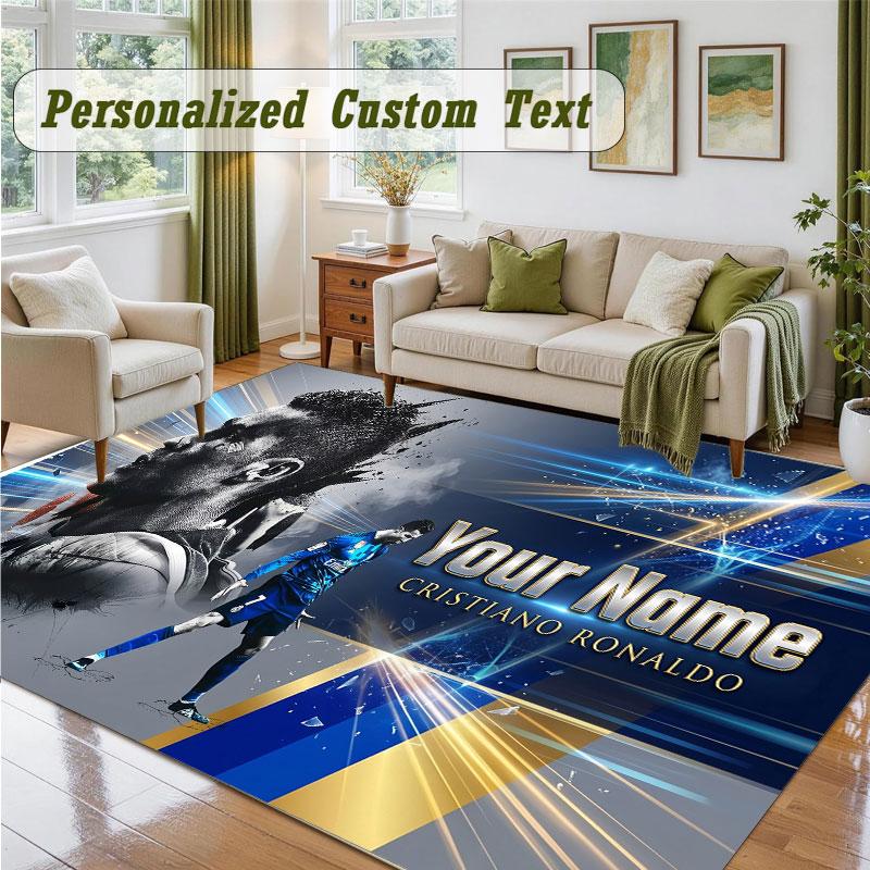 Crystal Velvet Square Rug Custom NameCristiano Ronaldo Pattern Non Slip Home Floor Decor Rug