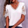 Women's Lace Patchwork Loose V-Neck Short Sleeve T-Shirt