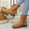 Женские ботинки осень и зима новые ретро большой размер боковая молния круглый носок низкий каблук сигаретные ботинки-локомотивы
