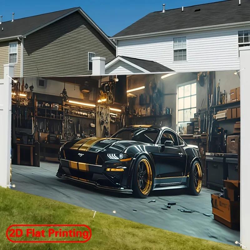2D flat printing 1 piece of 2D large polyester garage door banner - Old-school supercar theme party banner
