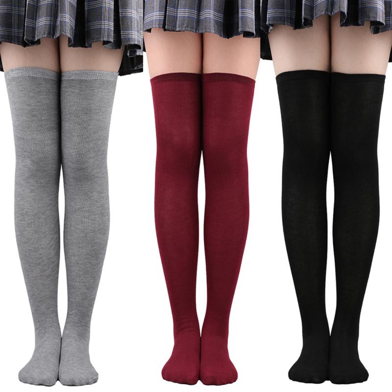 Women Over Knee Thigh High Socks Academic Style Solid Corlor Long Socks Over The Knee Stockings For Ladies Girls