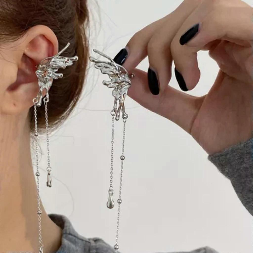 RSAMD 1pc Angel Wings Liquid Metal Butterfly Tassel Ear Cuff Non Piercing Earrings 2jo-A4