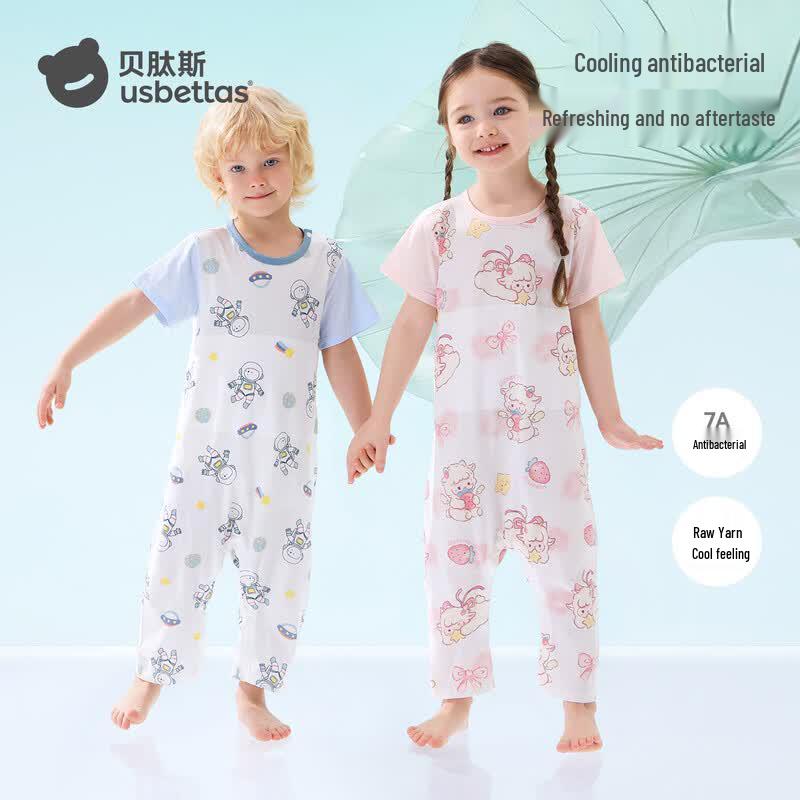 Beitais Unisex Thin Cotton Short Sleeve Pajama Jumpsuit