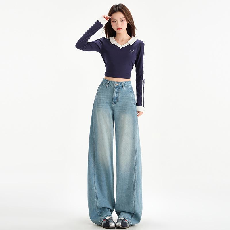 Blue Retro High Waist Wide-leg Jeans for Women In Spring Loose Lazy Relaxed Pants for Women Wide-leg Trousers for Women In Spring
