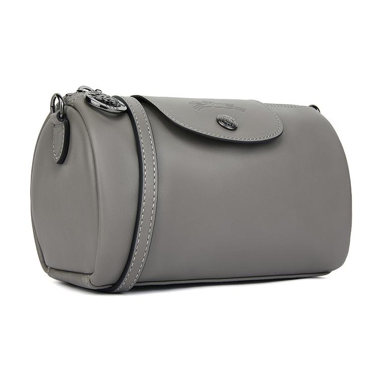 Longchamp Le Pliage Xtra Adjustable Detachable Shoulder Strap Zipper Closure Leather Cylinder Cosmetic Bag Mini Women Bags Gray 10255987P55