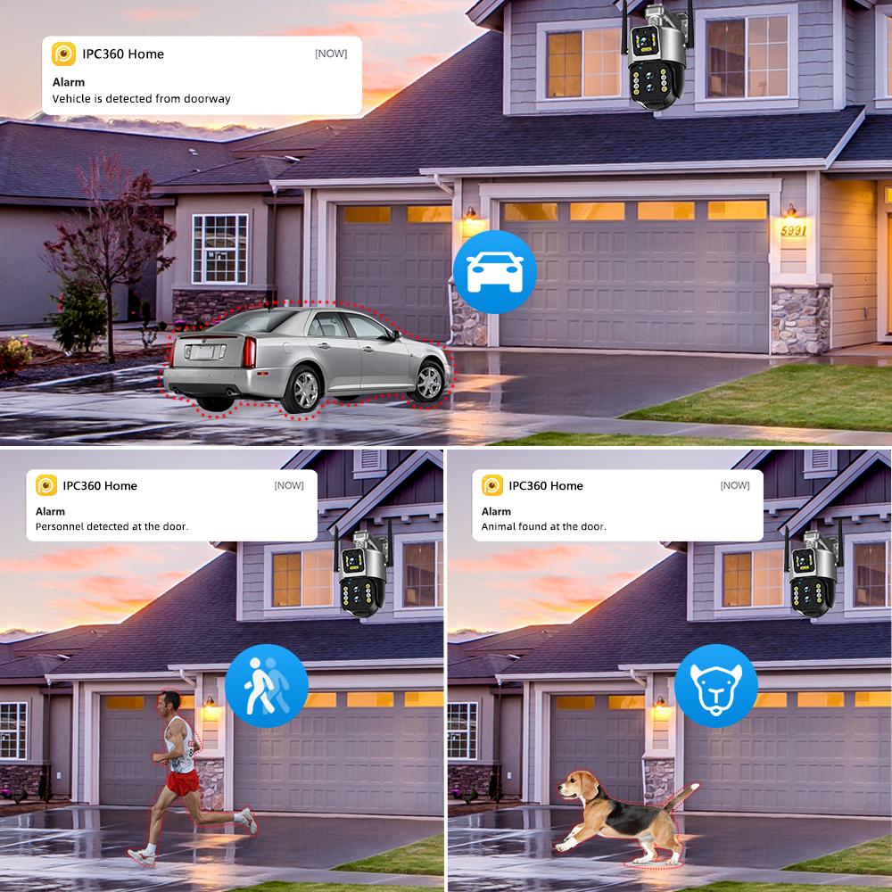 12MP 6K WiFi IP Camera Outdoor PTZ Three Lens Dual Screens 10X Zoom Auto Tracking Human Waterproof 4K CCTV Security Protection