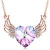 Розовое Золото Крыло Ангела Сердце Ожерелье Кристаллы для Женщин Девушка Хранитель Подвеска Изящные Ювелирные Изделия