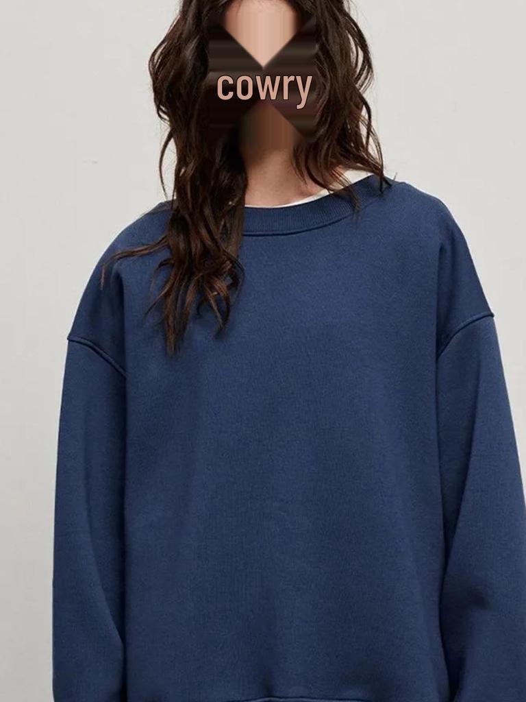 Autumn/Winter 2025 Stylish Versatile Solid Color Thick Round Neck Sweatshirt