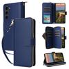 R20 For Samsung Galaxy S23+ Case Zipper Pocket Leather Phone Cover with 9 Card Slots